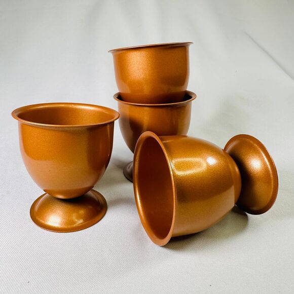 Vintage Metallic Copper Colored Pedestal Non-Food Set of 4 Cups Minor Flaws - Picture 1 of 9